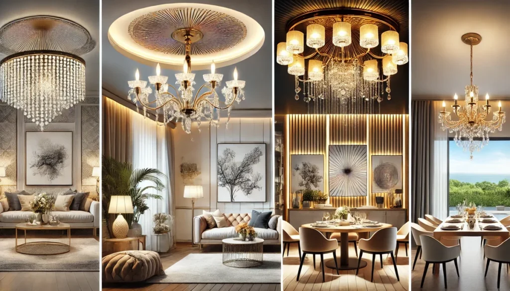 Instead of casting harsh downlight, a multi-arm chandelierium distributes light omnidirectionally. This reduces harsh shadows on walls and human faces, creating a softer environment.