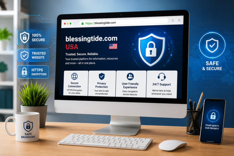 "Blessingtide.com USA complete guide showing secure website interface and online safety concept."
